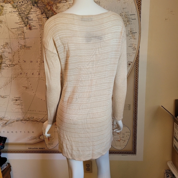 Tan white stripe long sleeve tunic lightweight sweater scoop neck nautical NWT S - Picture 2 of 9